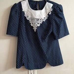 Vintage Whirlaway Sleeve Top Blouse Size 8P navy blue